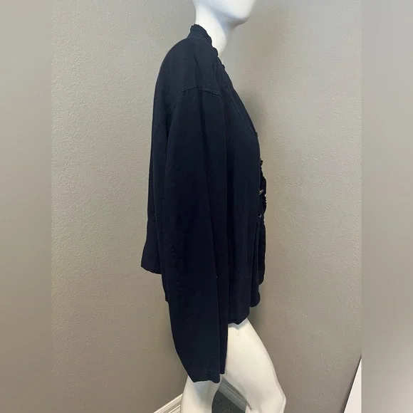 Maurices Plus Women’s Navy Blue Open Front Ruffle Long Roll Tab S Blazer Size 3 - Picture 2 of 13